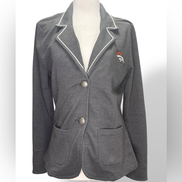 NFL Denver BRONCOS Women M Majestic Fan Fashion Gray 2-Button Blazer Jacket - Picture 1 of 10